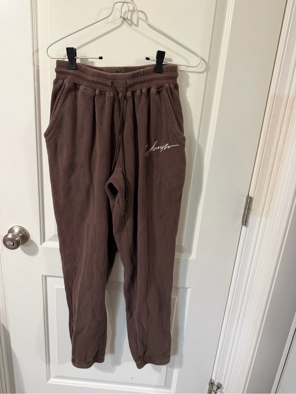 YoungLA #207 Cozy Thermal Waffle Knit Joggers Brown - Size Large